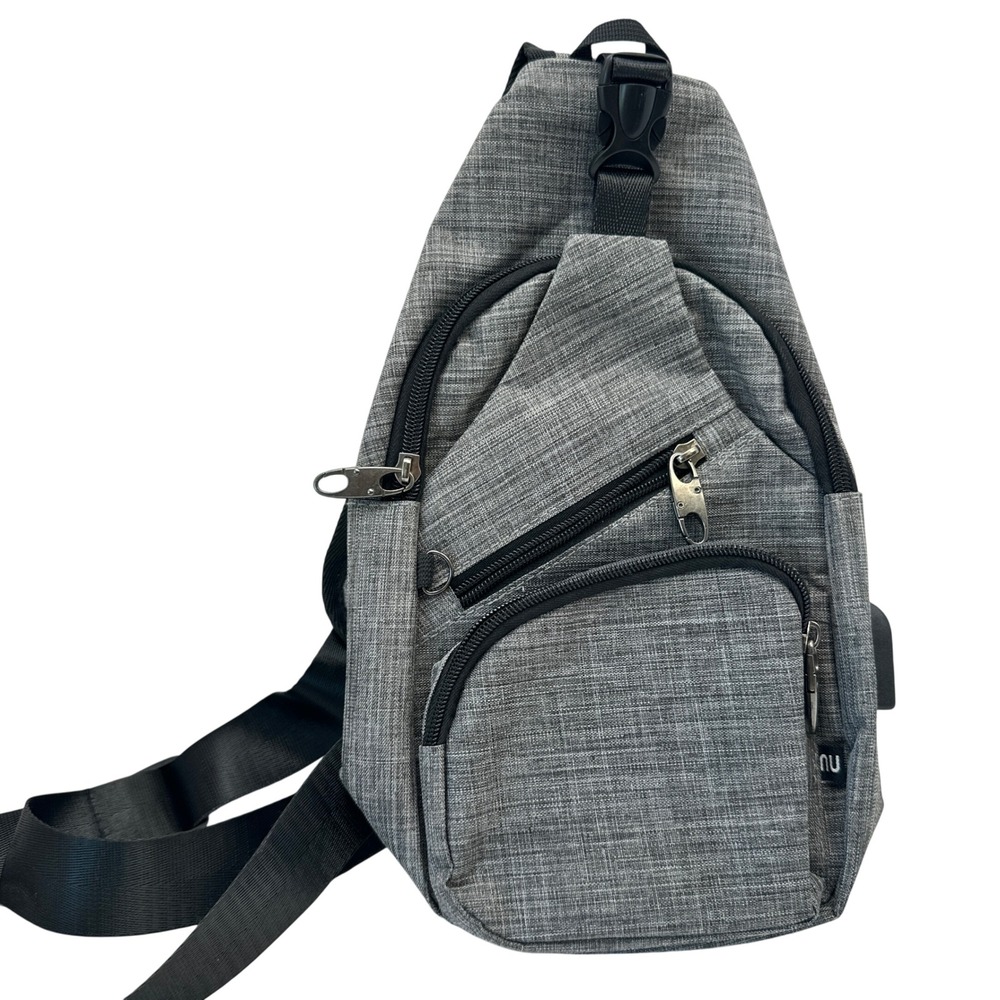 NuPouch Gray Crossbody Sling Bag with USB Charging Port Travel Tech Backpack
